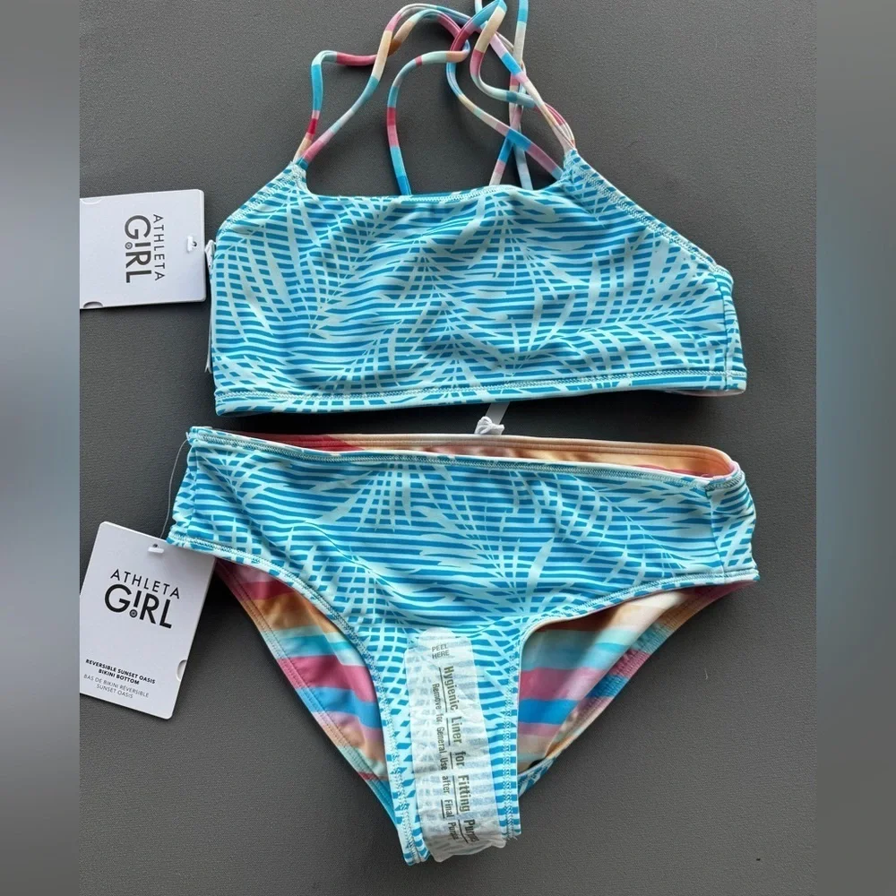 Athleta Girl Reversible Sunset Oasis Bikini and Top Size XL /14
